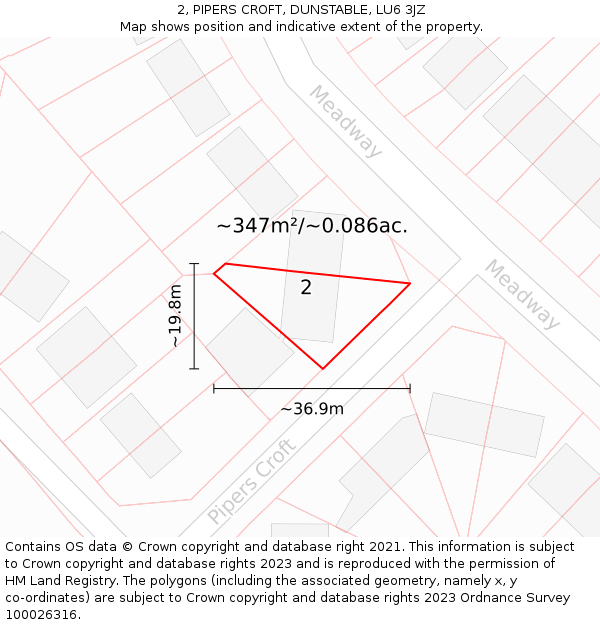 2, PIPERS CROFT, DUNSTABLE, LU6 3JZ: Plot and title map