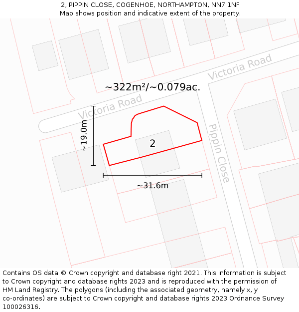 2, PIPPIN CLOSE, COGENHOE, NORTHAMPTON, NN7 1NF: Plot and title map