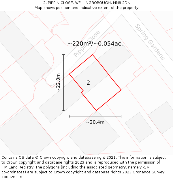 2, PIPPIN CLOSE, WELLINGBOROUGH, NN8 2DN: Plot and title map