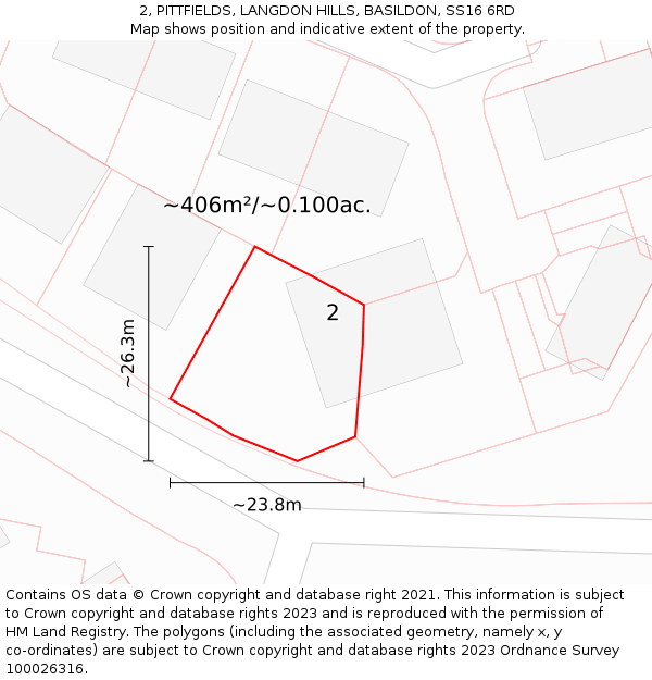 2, PITTFIELDS, LANGDON HILLS, BASILDON, SS16 6RD: Plot and title map
