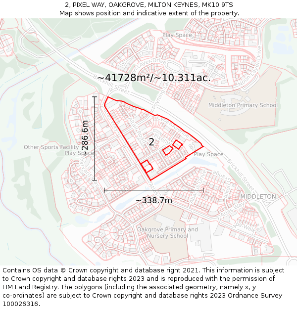 2, PIXEL WAY, OAKGROVE, MILTON KEYNES, MK10 9TS: Plot and title map