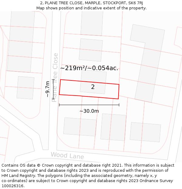 2, PLANE TREE CLOSE, MARPLE, STOCKPORT, SK6 7RJ: Plot and title map