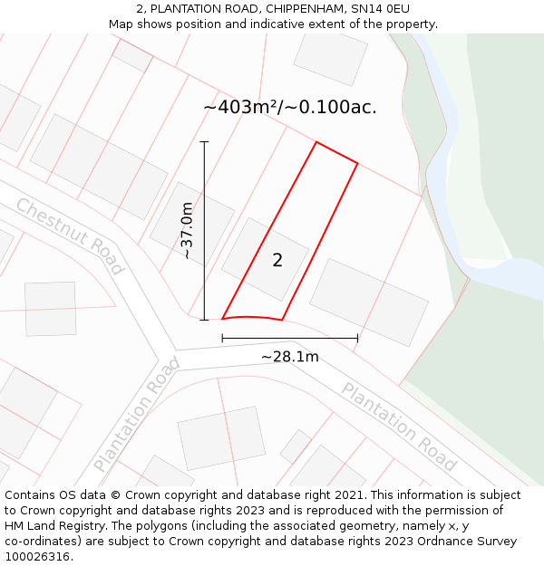 2, PLANTATION ROAD, CHIPPENHAM, SN14 0EU: Plot and title map