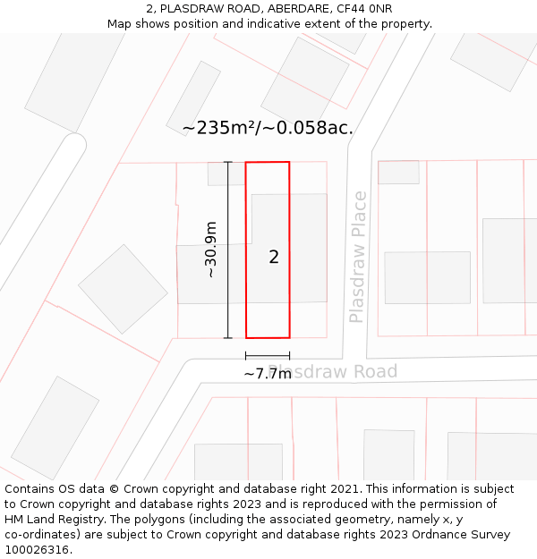 2, PLASDRAW ROAD, ABERDARE, CF44 0NR: Plot and title map
