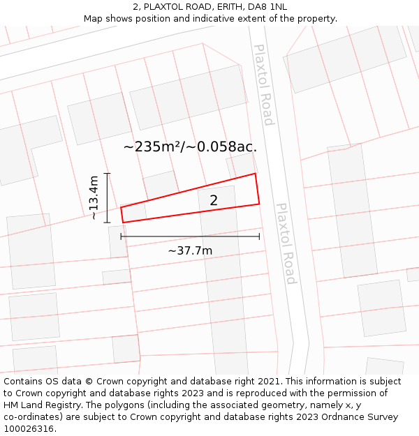 2, PLAXTOL ROAD, ERITH, DA8 1NL: Plot and title map