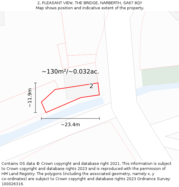 2, PLEASANT VIEW, THE BRIDGE, NARBERTH, SA67 8QY: Plot and title map