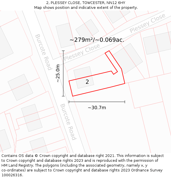 2, PLESSEY CLOSE, TOWCESTER, NN12 6HY: Plot and title map