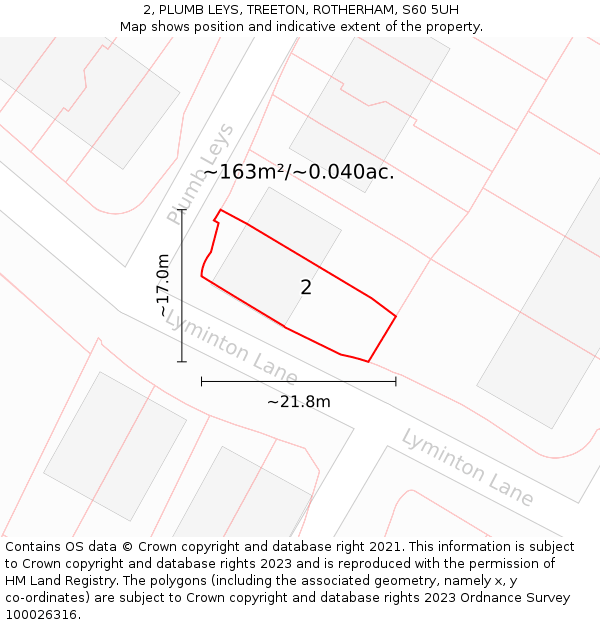 2, PLUMB LEYS, TREETON, ROTHERHAM, S60 5UH: Plot and title map