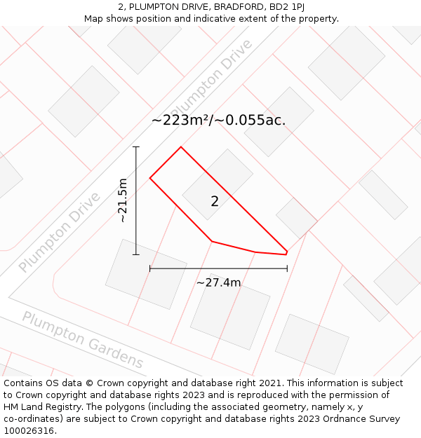 2, PLUMPTON DRIVE, BRADFORD, BD2 1PJ: Plot and title map