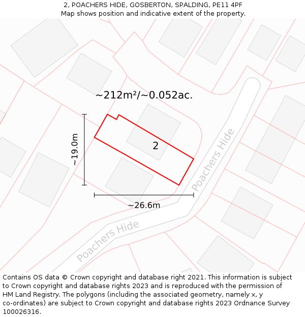 2, POACHERS HIDE, GOSBERTON, SPALDING, PE11 4PF: Plot and title map