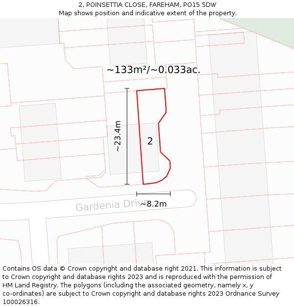 2, POINSETTIA CLOSE, FAREHAM, PO15 5DW: Plot and title map