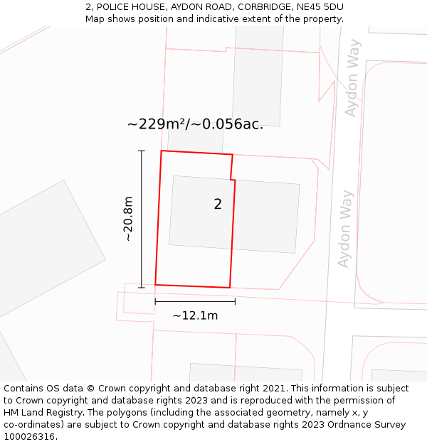 2, POLICE HOUSE, AYDON ROAD, CORBRIDGE, NE45 5DU: Plot and title map