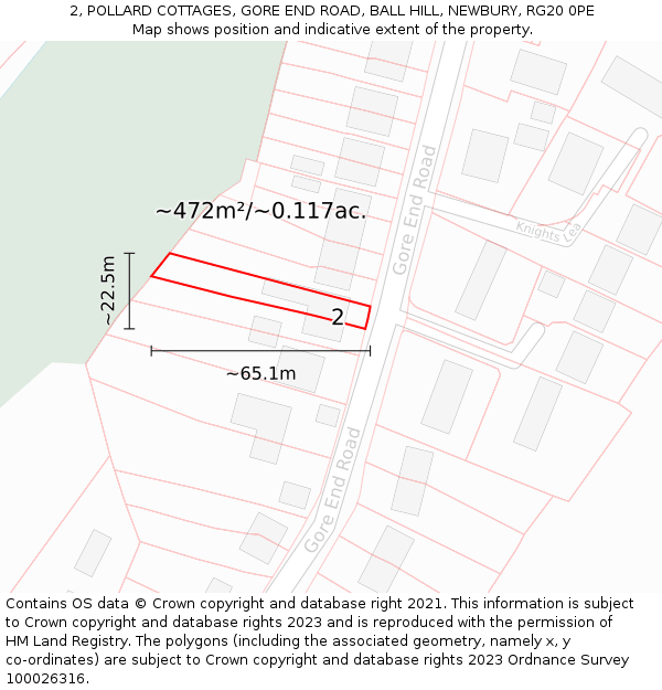 2, POLLARD COTTAGES, GORE END ROAD, BALL HILL, NEWBURY, RG20 0PE: Plot and title map