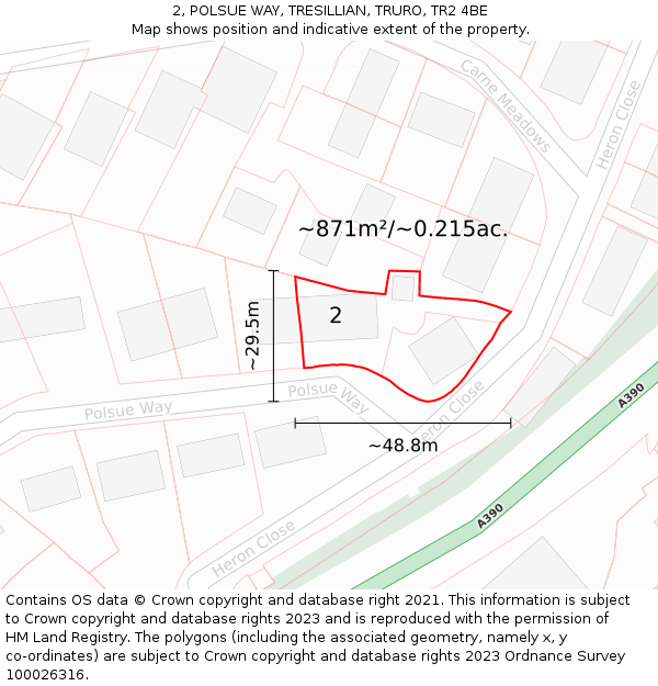 2, POLSUE WAY, TRESILLIAN, TRURO, TR2 4BE: Plot and title map