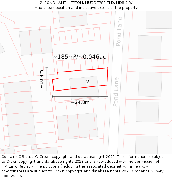 2, POND LANE, LEPTON, HUDDERSFIELD, HD8 0LW: Plot and title map