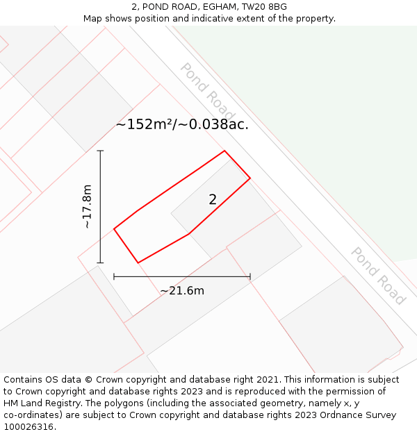 2, POND ROAD, EGHAM, TW20 8BG: Plot and title map