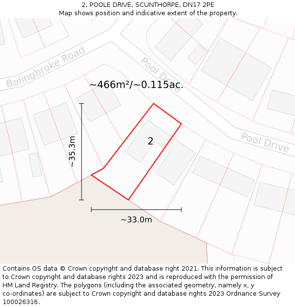 2, POOLE DRIVE, SCUNTHORPE, DN17 2PE: Plot and title map