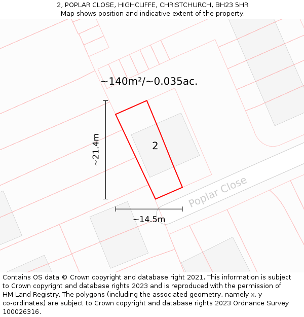 2, POPLAR CLOSE, HIGHCLIFFE, CHRISTCHURCH, BH23 5HR: Plot and title map