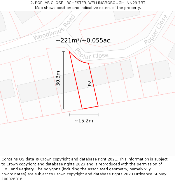 2, POPLAR CLOSE, IRCHESTER, WELLINGBOROUGH, NN29 7BT: Plot and title map