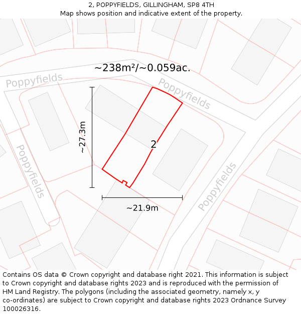 2, POPPYFIELDS, GILLINGHAM, SP8 4TH: Plot and title map