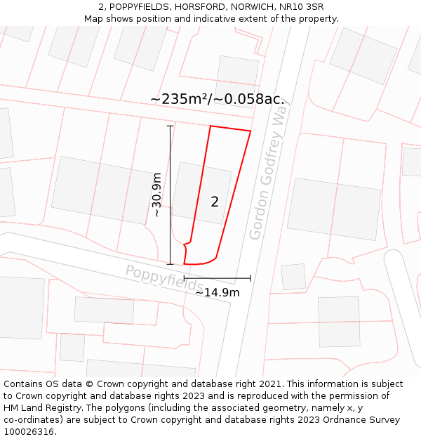 2, POPPYFIELDS, HORSFORD, NORWICH, NR10 3SR: Plot and title map
