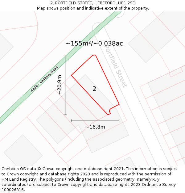 2, PORTFIELD STREET, HEREFORD, HR1 2SD: Plot and title map