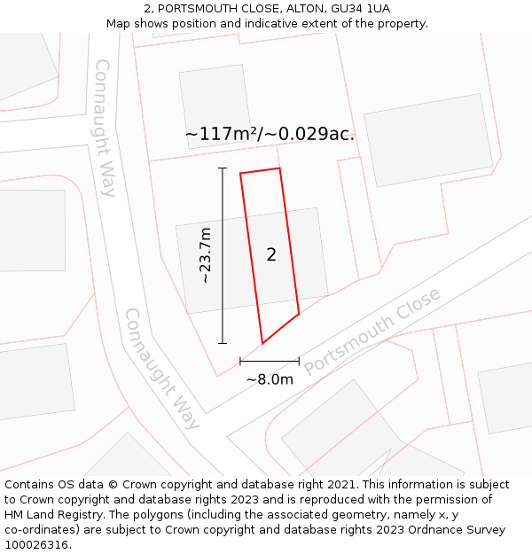 2, PORTSMOUTH CLOSE, ALTON, GU34 1UA: Plot and title map