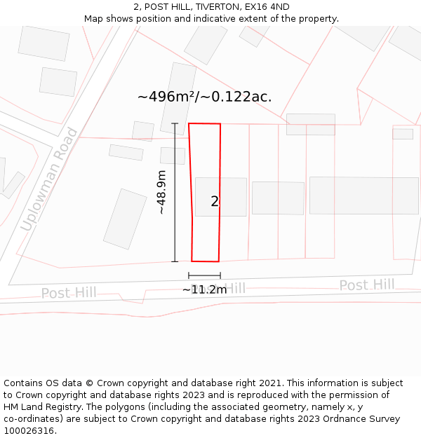 2, POST HILL, TIVERTON, EX16 4ND: Plot and title map