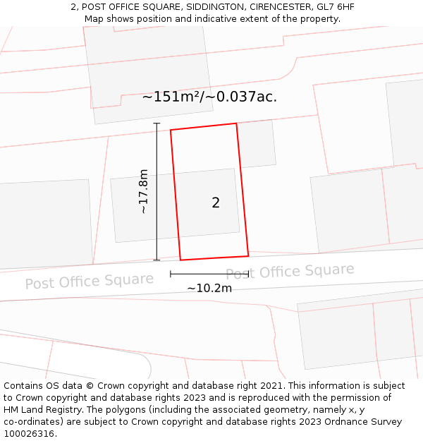 2, POST OFFICE SQUARE, SIDDINGTON, CIRENCESTER, GL7 6HF: Plot and title map