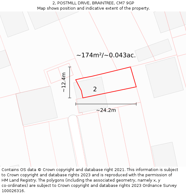 2, POSTMILL DRIVE, BRAINTREE, CM7 9GP: Plot and title map