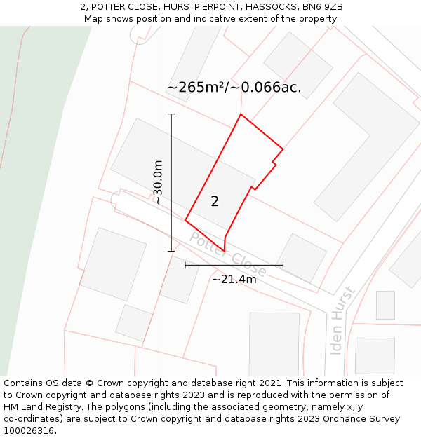 2, POTTER CLOSE, HURSTPIERPOINT, HASSOCKS, BN6 9ZB: Plot and title map