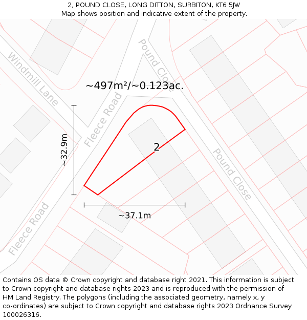 2, POUND CLOSE, LONG DITTON, SURBITON, KT6 5JW: Plot and title map