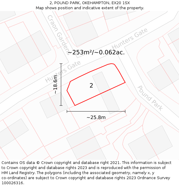 2, POUND PARK, OKEHAMPTON, EX20 1SX: Plot and title map