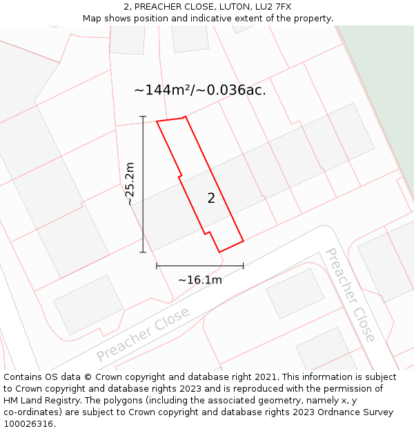 2, PREACHER CLOSE, LUTON, LU2 7FX: Plot and title map