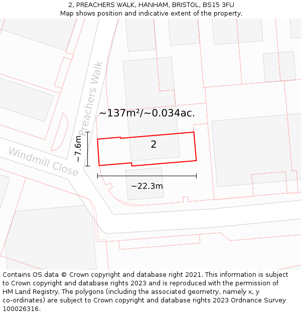 2, PREACHERS WALK, HANHAM, BRISTOL, BS15 3FU: Plot and title map