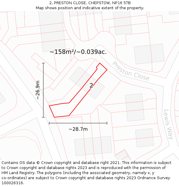 2, PRESTON CLOSE, CHEPSTOW, NP16 5TB: Plot and title map