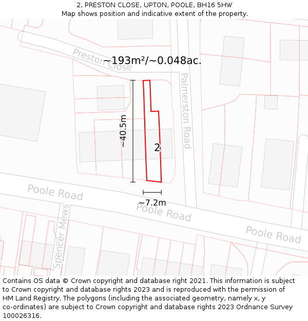 2, PRESTON CLOSE, UPTON, POOLE, BH16 5HW: Plot and title map