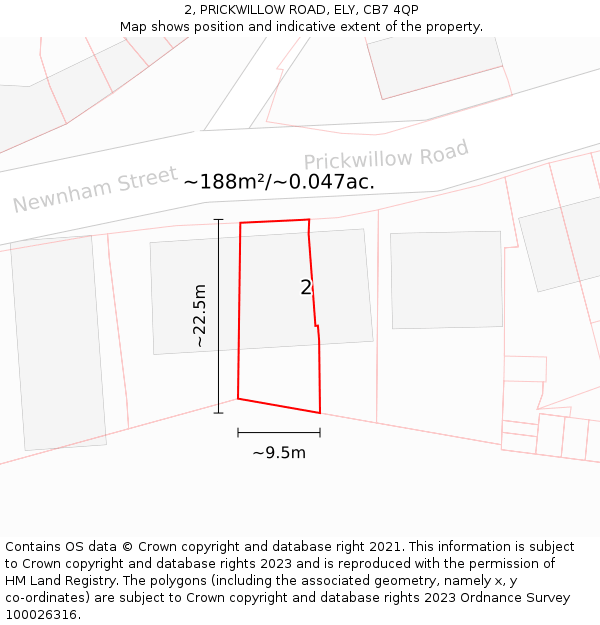 2, PRICKWILLOW ROAD, ELY, CB7 4QP: Plot and title map