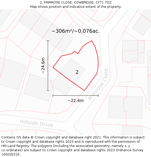 2, PRIMROSE CLOSE, COWBRIDGE, CF71 7DZ: Plot and title map