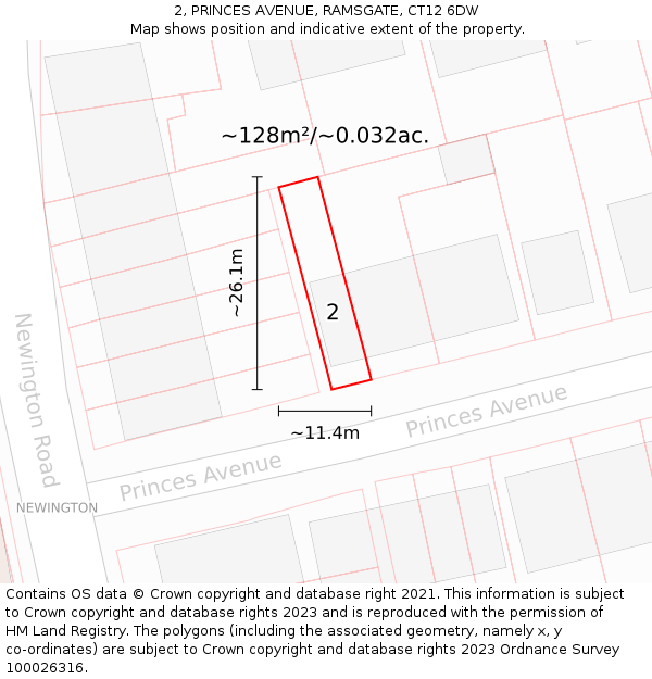 2, PRINCES AVENUE, RAMSGATE, CT12 6DW: Plot and title map