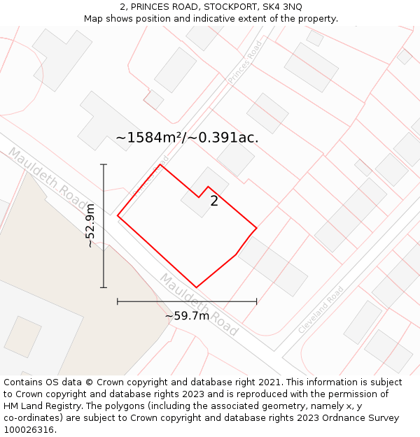 2, PRINCES ROAD, STOCKPORT, SK4 3NQ: Plot and title map
