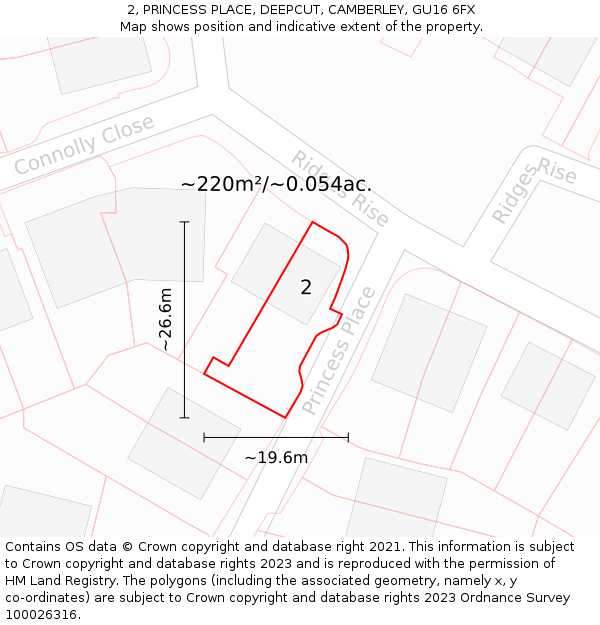 2, PRINCESS PLACE, DEEPCUT, CAMBERLEY, GU16 6FX: Plot and title map