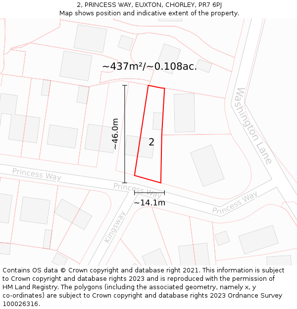 2, PRINCESS WAY, EUXTON, CHORLEY, PR7 6PJ: Plot and title map
