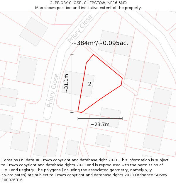 2, PRIORY CLOSE, CHEPSTOW, NP16 5ND: Plot and title map