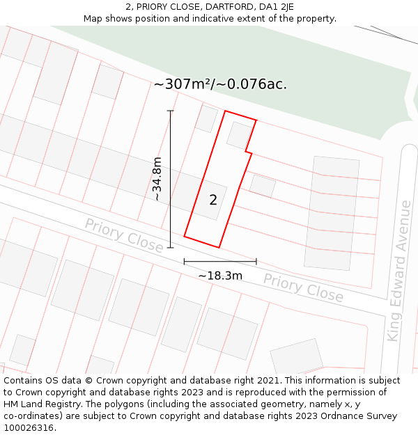 2, PRIORY CLOSE, DARTFORD, DA1 2JE: Plot and title map