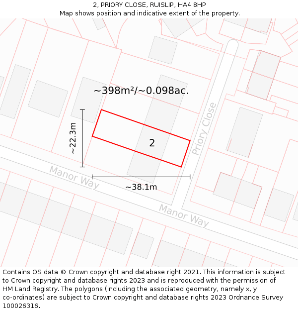 2, PRIORY CLOSE, RUISLIP, HA4 8HP: Plot and title map