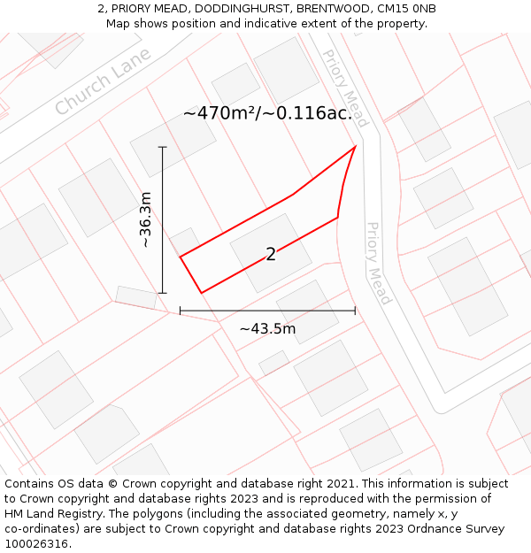 2, PRIORY MEAD, DODDINGHURST, BRENTWOOD, CM15 0NB: Plot and title map