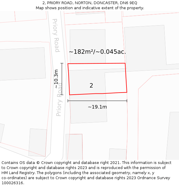 2, PRIORY ROAD, NORTON, DONCASTER, DN6 9EQ: Plot and title map
