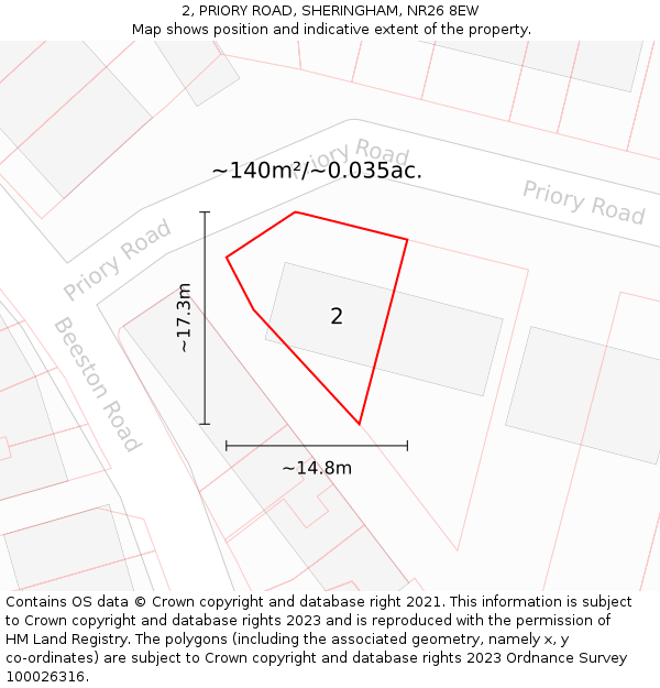 2, PRIORY ROAD, SHERINGHAM, NR26 8EW: Plot and title map