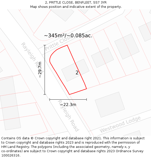 2, PRITTLE CLOSE, BENFLEET, SS7 3YR: Plot and title map